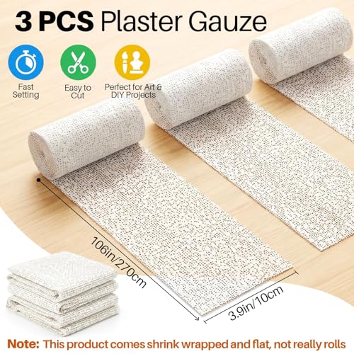 RAINFLOW Plaster Cloth Rolls Casting Kit - 3PCS Plaster Gauze for Crafts