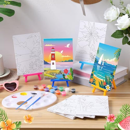 Blosssound 10 Set Pre Printed Canvas Pre Drawn Canvas Painting with Easel Kits 5" x 7" Outline Painting Panels for Beginners, DIY Craft Project, Party Favor, Home Decors(Landscape) - style: Landscape