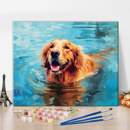 TUMOVO Paint by Number for Adults on Canvas - Puppy and Dog DIY Craft Kit - Animal-Themed Adult Paint-by-Number - 16x20 Inch (Framed) - color: Puppy(Framed)