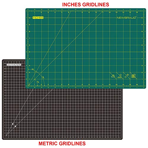 NEWBRAUG 12'' × 18'' Durable Self Healing Cutting Mat, Double Sided 5-Ply PVC Cutting Board, for Quilting, SewingArts, Craft, Fabric & Scrapbooking(Green/Black) - color: Green & Black, size: 18"L x 12"W