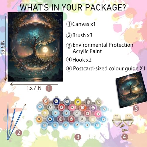 Arttoplus Tree of Life Paint by Numbers Kit for Adults Beginner 16x20 inch - color: MT19411-US