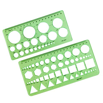 Circle Templates Geometric Drawings Drafting Stencils Measuring Tools Artist Design Drawing Aid Tool Geometry Ruler, 2 Pack