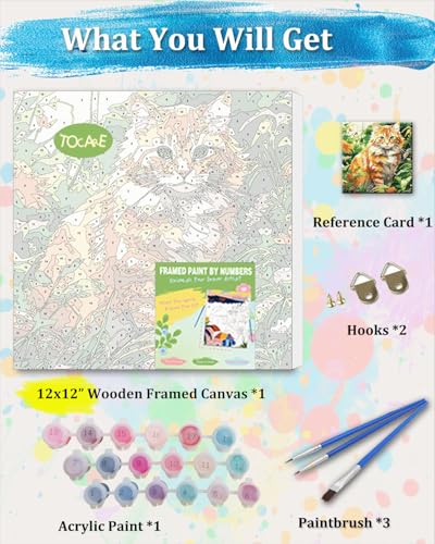 TOCARE Framed Paint by Numbers Kit for Adults Beginners,12x12inch Orange Cat Paint by Number with Frame,Easy Cat Paint by Numbers Framed Canvas (Without Easel) - color: TC-F-221