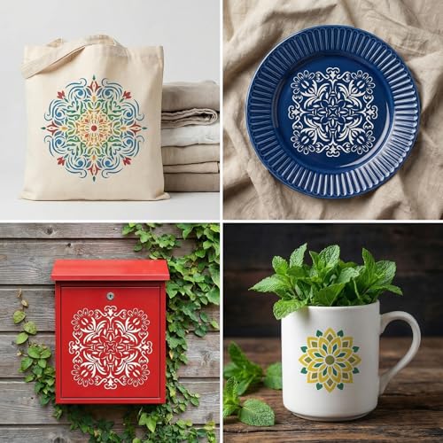 18 Pcs Mandala Stencils Set (12Inch + 4Inch), Reusable Large & Small Mandala Painting Stencils for Painting on Wood, Wall, Canvas, Rock, Furniture, Tile, Floor, DIY Art Craft Decor