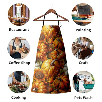 Fall Watercolor Pumpkins Aprons with Pockets Autumn Orange Sunflower Flowers Apron with Adjustable Neck Thanksgiving Day Harvest Farmhouse Chef Cooking Apron for Women Men Dinner Baking BBQ - color: Fall Pumpkin-b