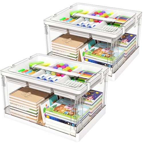 24QT 2Packs Clear Craft Organizers and Storage with Trays | Art Supply Organizer and Storage, Craft Storage Box with Lid for Beads, Markers, Coloring Books, Sewing, Playdoh and Tools - size: 24QT 2 Packs