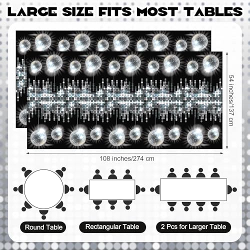 Kochorie 2 Pcs Plastic Disco Tablecloths, Silver Glitter Metallic Table Cover, Disposable Las Vegas Party Tablecover, Sparkle Table Runner for Birthday 70s Party Decorations, 108 x 54 Inch - style: Disco