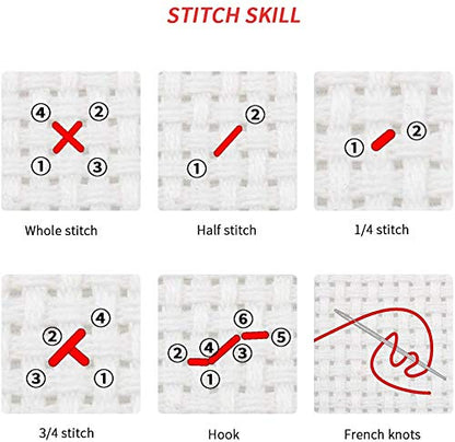 Funchey Stamped Cross Stitch Kits, DIY Cross Stitch Pattern for Adults Beginners Needlepoint Kits Embroidery Kit Arts and Crafts 11CT- Night View by the Lake 18x18 inch - color: Handicraft patterns12
