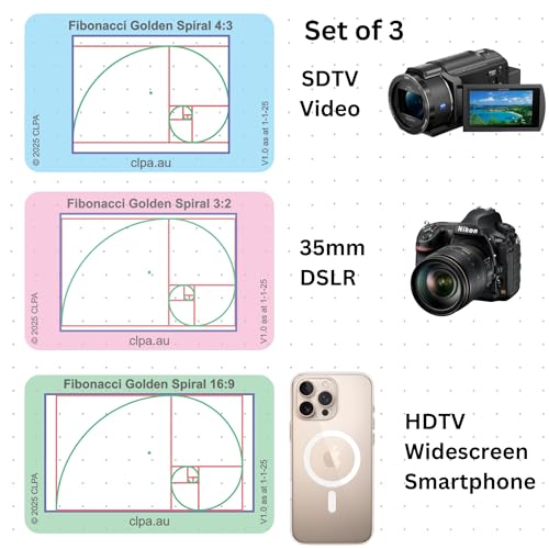 Fibonacci Golden Spiral Directors Viewfinder Card | Australian Designed and Made; Artist Viewfinder for Drawing and Photography; 3:2, 4:3 and 16:9 - size: Fibonacci Spiral