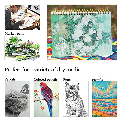 Van Gogh Mixed Media A4 Sketch Book, Spiral Bound Sketch Pad, 1 Pack 60Sheets (98lb/160gsm), Acid Free Art Sketchbook Sketching Drawing Painting Thick Paper for Kids Adults Beginners Artists - color: Roses A4
