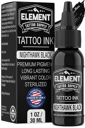 Element Tattoo Supply Black Tattoo Ink for Skin, 1oz Bottle | professional black ink for skin, smooth reliable flow, deep bold saturation, USA made, vegan formula, trusted by artists - size: 1oz