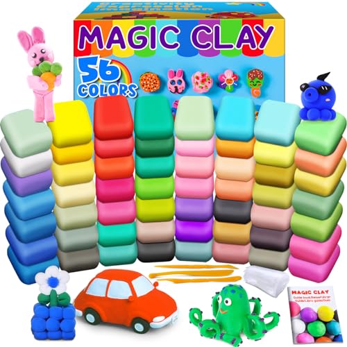 ESSENSON Air Dry Clay 56 Colors, Modeling Clay for Kids | DIY Molding Magic Clay, Includes Tools, Toys Gifts for Age 3 4 5 6 7 8+ Years Old Boys Girls - color: 56 Colors