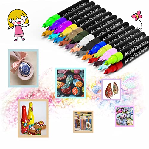 Acrylic Paint Pens for Rock Painting,Set of 24 Extra Fine Point Non-toxic Acrylic Paint Pen Paint Markers for Stone,Ceramic,Glass,Wood,Canvas,Fabrics DIY Crafts