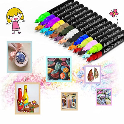Acrylic Paint Pens for Rock Painting,Set of 24 Extra Fine Point Non-toxic Acrylic Paint Pen Paint Markers for Stone,Ceramic,Glass,Wood,Canvas,Fabrics DIY Crafts