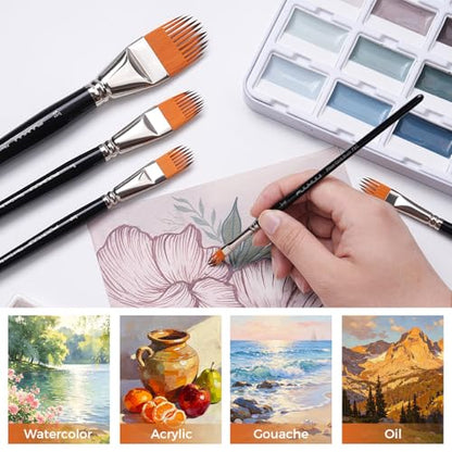 Fuumuui 5-PC Grainer Brush Set for Wood Grain, Fur & Grass Textures Professional Filbert Paint Brush Comb for Acrylic, Watercolor, Oil Painting Artist & Beginner Friendly - style: Filbert