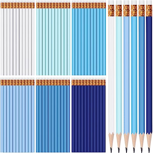 TecUnite 60 Pcs HB Pencils #2 Unsharpened Wood Cased Pencils with Eraser Hexagonal Pencil Cute Graphite No 2 Pen for Adults Gifts Exam School Office Sketching Learning(Blue Green Series, Gold) - color: Blue Green Series, Gold