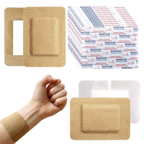 60pcs 3 x 4 Inch Flexible Adhesive Bandages Breathable Large Size Bulk Fabric Sterile Bandage for First Aid Skin Wound Protection Care