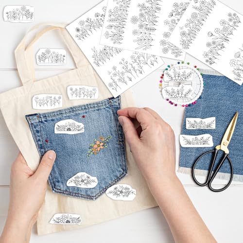 Water Soluble Embroider Pattern Stabilizer - CRASHOT 4 Sheets Stick and Stitch Embroider Paper Wash Away, Flower Floral, Daisy, Butterfly, Designs, Suprise for Hand Sewing Lover - style: Floral1549