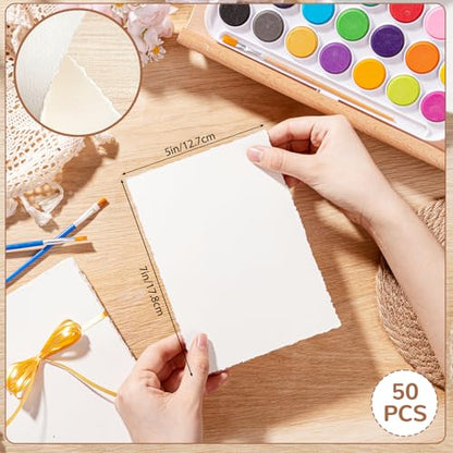 50 Sheets Deckle Edge Paper 5 x 7 in, 160 GSM Handmade Paper | Rough Textured Cold-Pressed Paper for Invitations, Cards, Watercolor Art, Crafts - size: 5 x 7inch