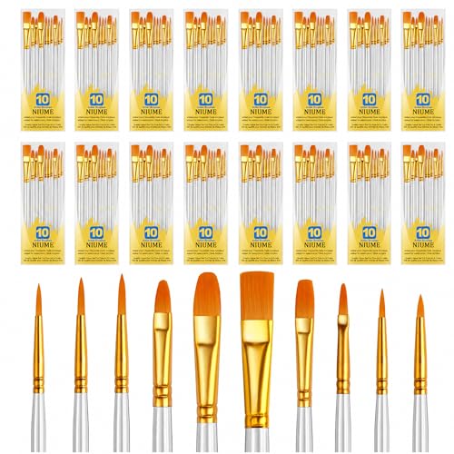 Acrylic Paint Brushes Set, 160Pcs Round Pointed Tip Artist Paintbrushes for Acrylic Painting Oil Watercolor Canvas Boards Rock Body Face Nail Art, Halloween Pumpkin Ceramic Crafts Supplies，White - color: White, size: 16 Pack