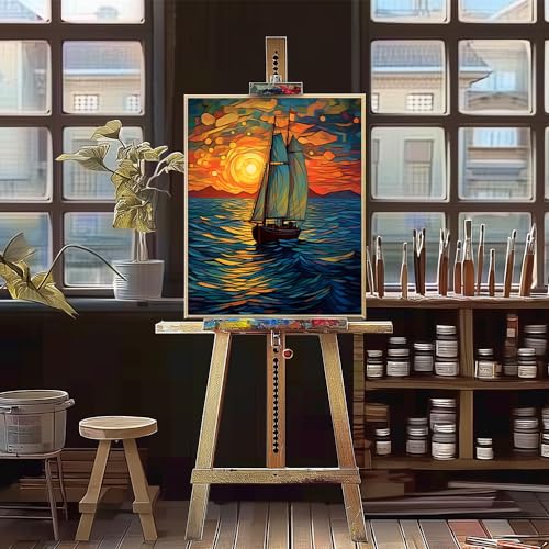 Natuyalo Paint by Numbers for Adults - DIY Adult Paint by Number Kits Painting on Canvas Sailboat Painting by Numbers for Beginners, Sunset Landscape Art Craft Kits for Adults (16x20 Inch) - color: ART-03