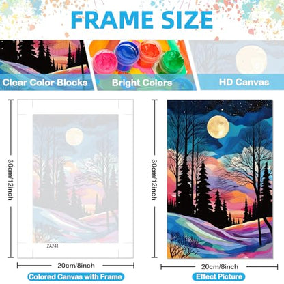 EggSun 6 Pack Framed Paint by Numbers Kit for Adults,Beginners with Wooden Easel,DIY Acrylic Oil Painting Paint by Numbers Kits on Canvas for Home Decor(Moon Mountain Lake Landscape,8x12Inch) - style: Moon Mountain Lake Landscape