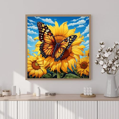 Artunion Framed Paint by Numbers Kit for Adults Beginners & Kids Ages 8-12,Sunflower Butterfly Paint by Number with Frame,Floral Paint by Numbers Kit on Canvas 10 * 10 Inch Without Easel - color: ZXT-195-F