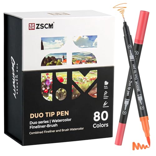 ZSCM 80 Colors Markers for Adult Coloring Books No Bleeding - Duo Tip Pens | Fine & Brush Coloring Marker for Adult Calligraphy, Illustration, Cards Drawing, Note taking Lettering, Journaling - color: 80 Colors