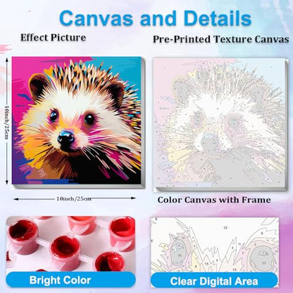 Artunion Framed Paint by Numbers Kit for Adults Beginners & Kids Ages 8-12,Colorful Hedgehog Paint by Number with Frame,Animal Easy Paint by Numbers Kit on Canvas 10 * 10 Inch Without Easel - color: ZXT-384-F