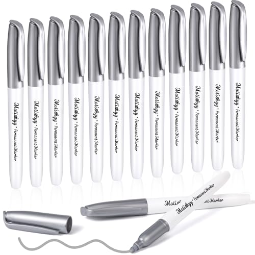 Motiskyy 12 Pcs Metallic Permanent Markers Bulk Gold Silver Pens Fine Point Metallic Paint Markers for DIY Crafts, Gift Card Making, Artist Illustration(Silver) - color: Silver