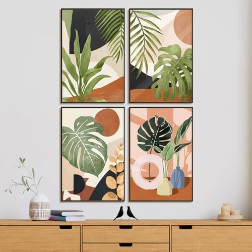 4 Pack Framed Paint by Numbers Kit for Adults with Wooden Easel, Plant | With Frame, Botanical DIY Acrylic Painting, For Adults Beginner, Stress Relief Craft Kits, Home Wall Decor Gift, 8x12 IN - color: YOP4P02