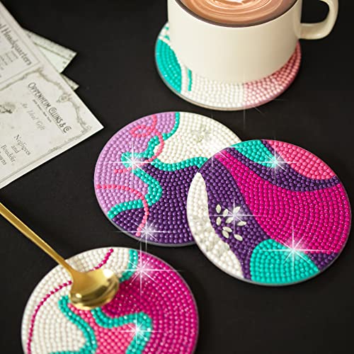 Temlum 6pcs Diamond Art Coasters Kits for Adults with Holder, Lines - color: Abstract Line Coasters With Holder