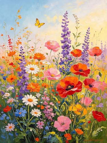 5D Flower Diamond Painting Kits for Adults, Wildflower Diamond Art Kit | DIY Round Crystal Diamond Dot Paint by Number for Floral Wall Decor Present 12x16Inch - color: KM1098-1