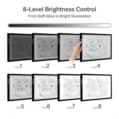 A3 Wireless Rechargeable Tracing Light Pad, 3-Colors & 8-Level Adjustable Brightness, 2500mAh Battery Powered Ultra-Thin Light Board with Foldable Stand for Diamond Art Painting - size: A3 Rechargable