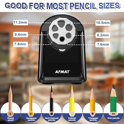 AFMAT Electric Pencil Sharpener for Classroom, 6 Holes, Heavy Duty Pencil Sharpeners for Home, Pencil Sharpener Plug in for 6-11mm Pencils, Auto Stop, Super Fast, Save Pencils, PSX2 - color: Black