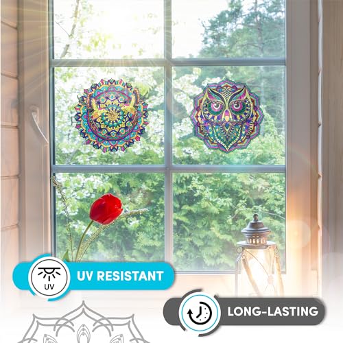 Hula Home Stained Glass Mandala Art Kit - Animal DIY Window Clings with Markers, 10 Suncatchers - Perfect Hobby for Adults, Kids, Teens & Seniors - Ideal Gift for Beginners, Women & Elderly - New - size: New Animal Stained Glass Style