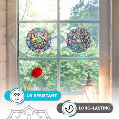 Hula Home Stained Glass Mandala Art Kit - Animal DIY Window Clings with Markers, 10 Suncatchers - Perfect Hobby for Adults, Kids, Teens & Seniors - Ideal Gift for Beginners, Women & Elderly - New - size: New Animal Stained Glass Style