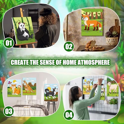 Sherr 20 Pcs Stretched Pre Drawn Canvas Afro Queen Black Art for Painting for Adults Outline Pre Drawn Stretched Cotton Canvas to Paint Party Set, 8 x 10''(Land Animals) - style: Land Animals