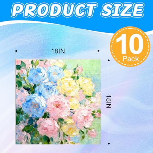 ESRICH Large Canvas for Painting, 10 Pack Square Canvas Boards for Painting 18x18 Cotton Primed Acid Free Blank Canvas Panels for Oil Paint, Watercolor, Acrylic Paint, Gouache and Tempera.