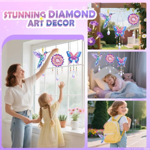 Diamond Art Kits for Kids Ages 8-12, 3 PCS DIY Gem Art Suncatchers for Kids - color: Blue and Pink
