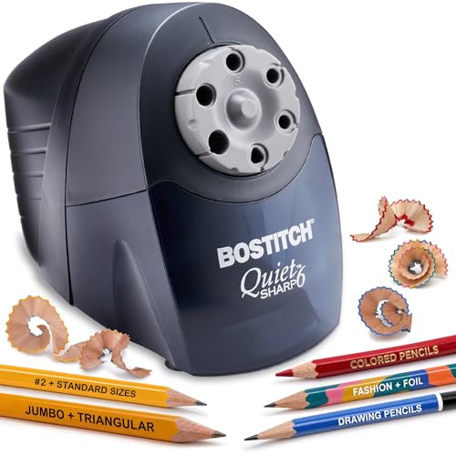 Bostitch Office QuietSharp 6 Electric Pencil Sharpener, Heavy Duty Classroom Sharpener, Size Selector with 6 Different Sizes, For Colored & Graphite Pencils, Black - color: Black