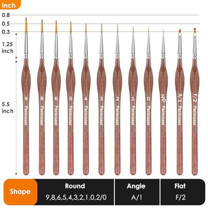 12PC Miniature Brushes, Pacocoast Detail Paint Brushes Set for Fine Detailing & Art Painting, Small Tiny Paint Brush Perfect for Acrylic, Paint by Number, Figurine, Craft, Models (Silver, Brown) - color: Silver, Brown