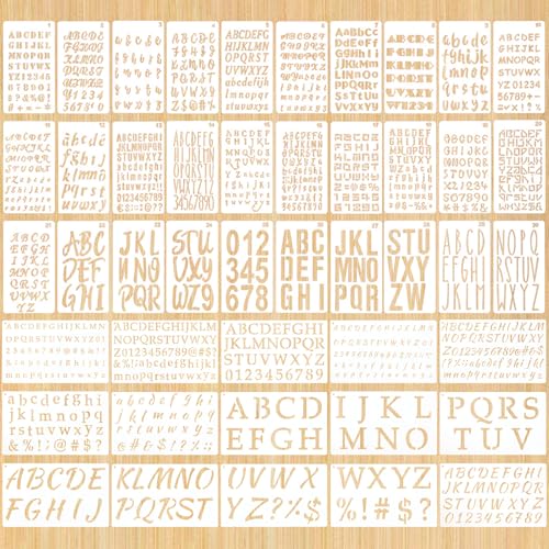 1/3, 1/2, 3/4, 1, 2 Inch Letter Stencils for Painting, 45 Pcs Reusable Plastic Alphabet and Number Symbols Stencils for ournal Notebook, Diary, Scrapbook Decor Supplies Crafts Art Projects