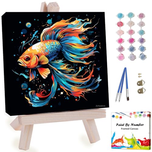 Artunion Framed Paint by Numbers Kit for Adults Beginners & Kids Ages 8-12, Abstract Koi Fish Paint by Number with Frame, Animal Paint by Numbers Kit on Canvas 10 * 10 Inch Without Easel - color: ZXT-397-F
