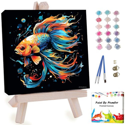 Artunion Framed Paint by Numbers Kit for Adults Beginners & Kids Ages 8-12, Abstract Koi Fish Paint by Number with Frame, Animal Paint by Numbers Kit on Canvas 10 * 10 Inch Without Easel - color: ZXT-397-F