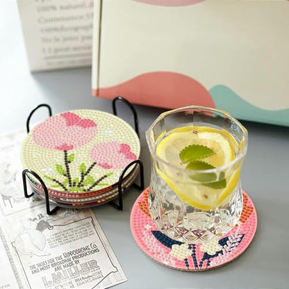 gganmtere 8p - Flowers Diamond Art Coasters,Flower Diamond Painting Coasters,5D DIY Full Drill Coaster with Holder Present - color: Jxbd104