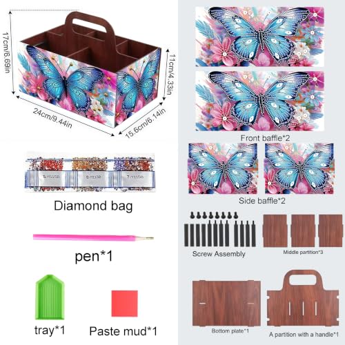 LSQFS Butterfly 5-Grid Wooden Diamond Painting Storage Box with Handle - color: Butterfly 2