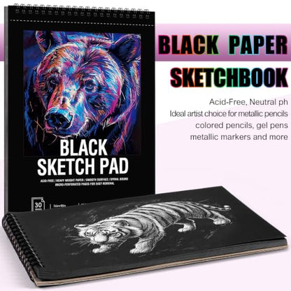Black Sketch Pad 7.6 × 10 in, 50 Sheets, Spiral Bound Sketchbook | Black Paper for Gel Pens, Metallic Markers, Pencils & Pastel; Mixed Media Sheets; Lay-Flat Top Spiral - size: 7.6×10 Inch (1 pack)