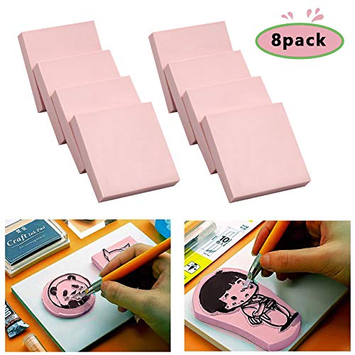 8 Pcs 2"x2" Pink Rubber Carving Blocks for Stamp Soft Rubber Crafts, Soft and Easy to Carve (Square) - size: Square