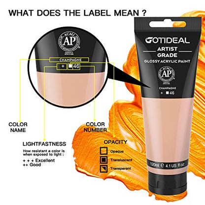 GOTIDEAL Acrylic Paint Champagne Flesh Tubes(120ml, 4.1 oz) | Non Toxic, Non Fading, Rich Pigments,for Painters, Adults & Kids,Ideal for Canvas Wood Clay Fabric Ceramic Craft Supplies - color: Champagne, style: Regular